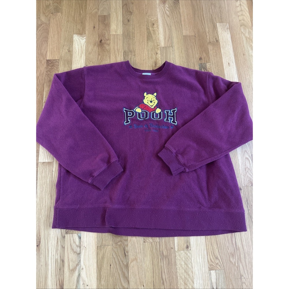 Vintage Disney Store Pooh Sweater XXL Maroon‎ Long Sleeve Fleece Pullover